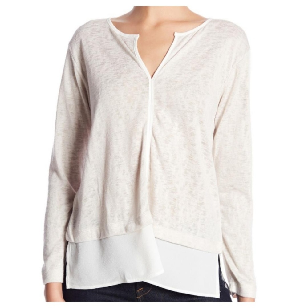 NWOT Bobeau Split Neck Layered Burnout Knit Top